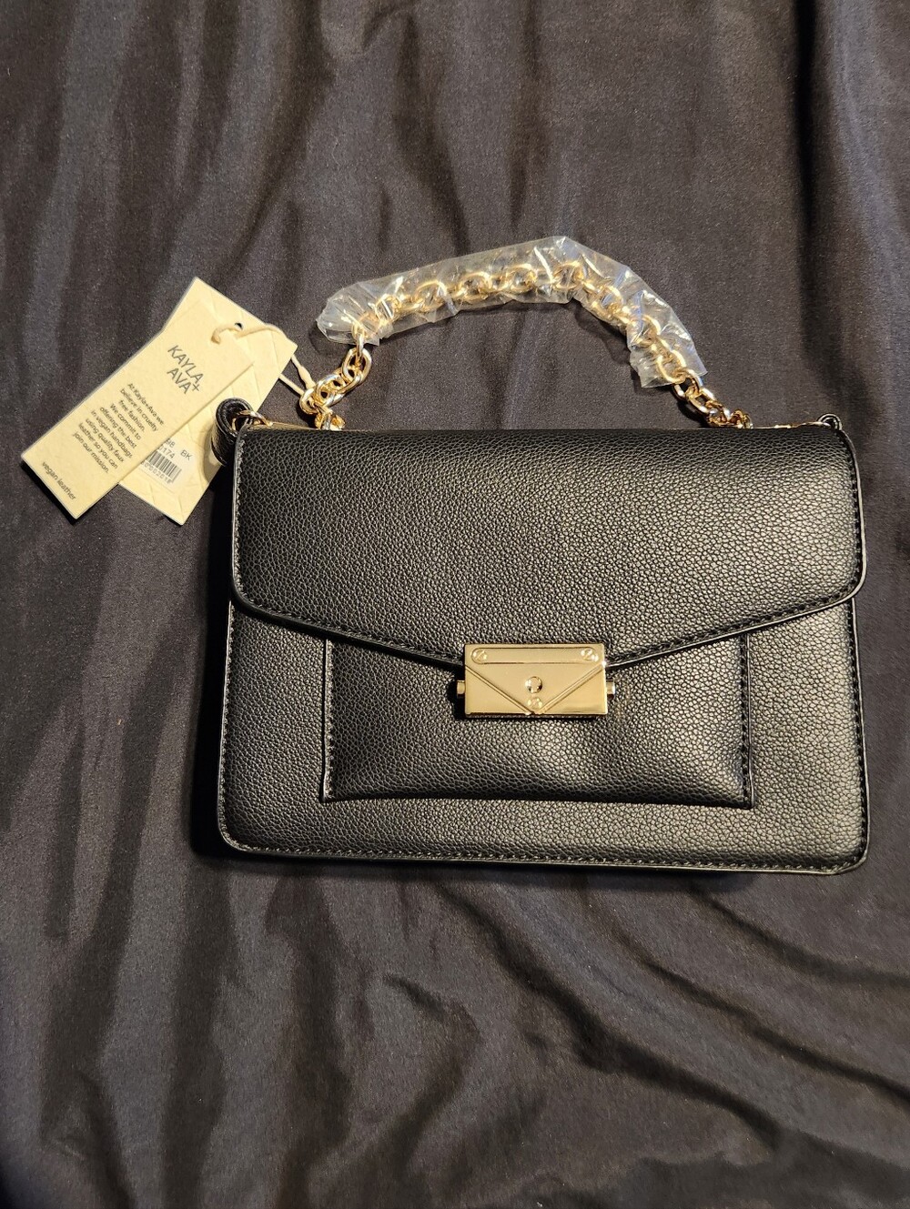 Kayla + Ava 'Miranda' Black Leatherette Chain-Handle Shoulder Bag